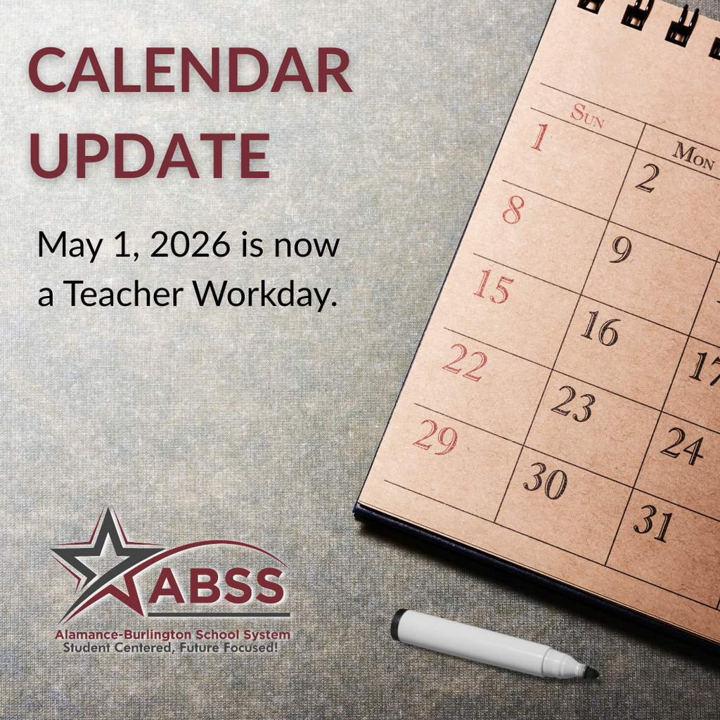 Calendar Update graphic indicating May 1, 2026 is now a Teacher Workday.