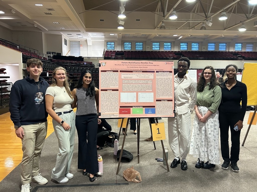 A group of six Williams High students standing beside their research project
