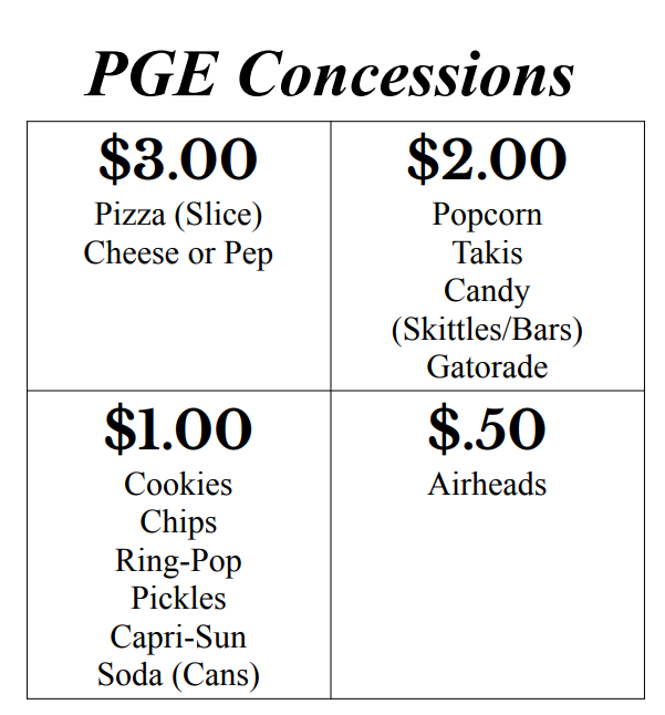 Concessions list of food with prices