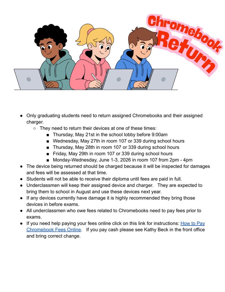 Chromebook Return --- Seniors Only