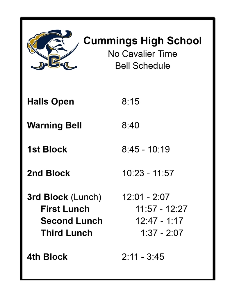 No Cavalier Time Schedule