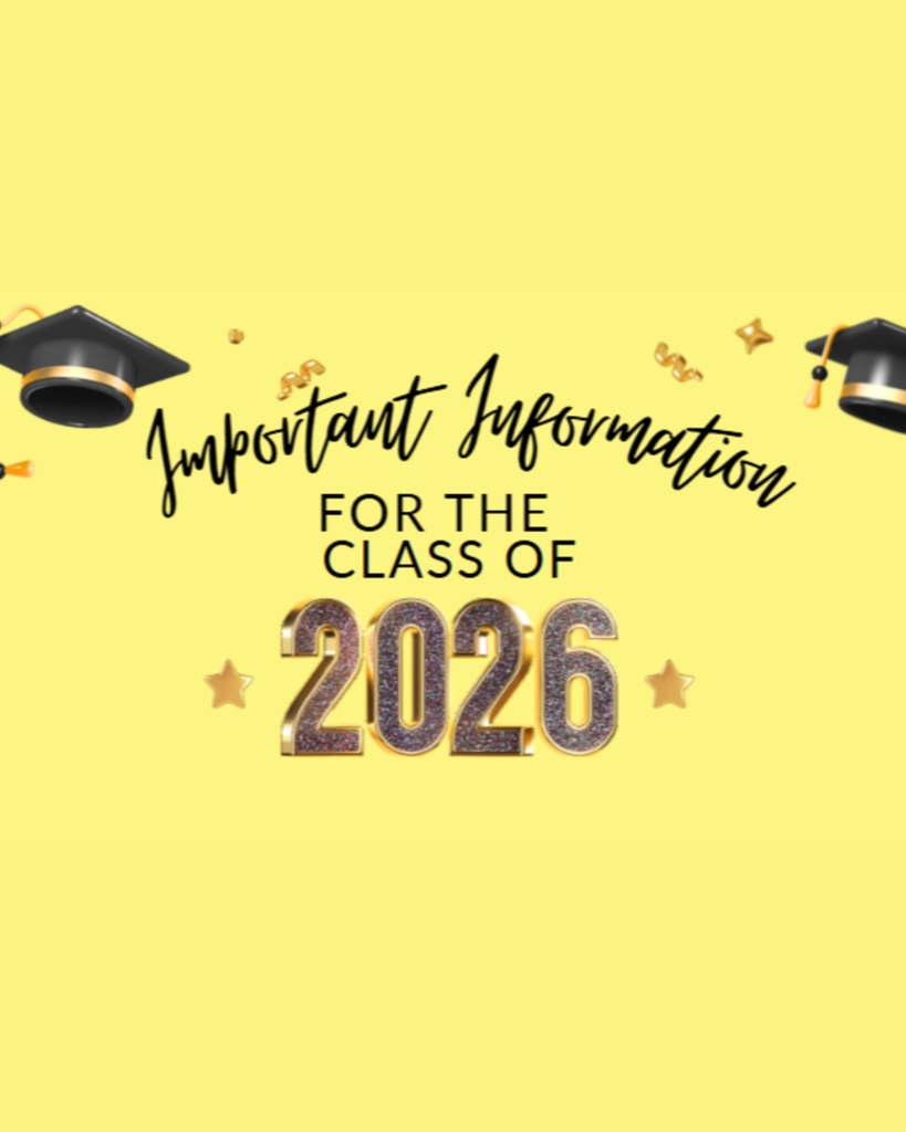 Yellow Background with graduation caps and balloon letters