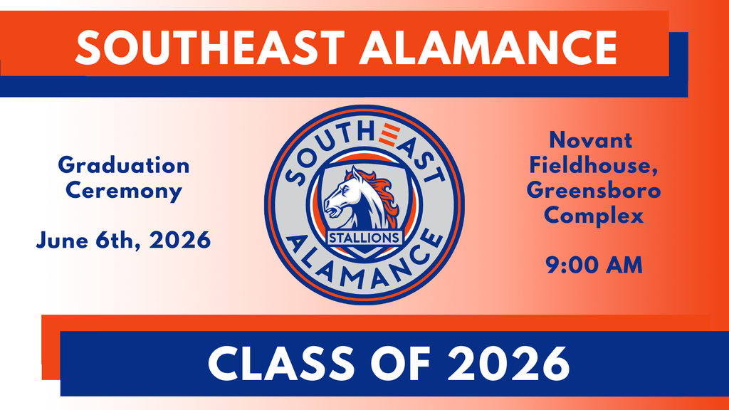 A graphic for the Southeast Alamance  Class of 2026 graduation livestream