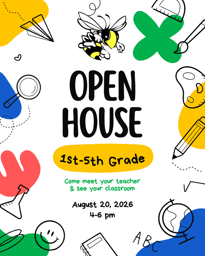 Colorful Open House Flyer for 1st - 5th grade, August 20, 2026 4-6 pm