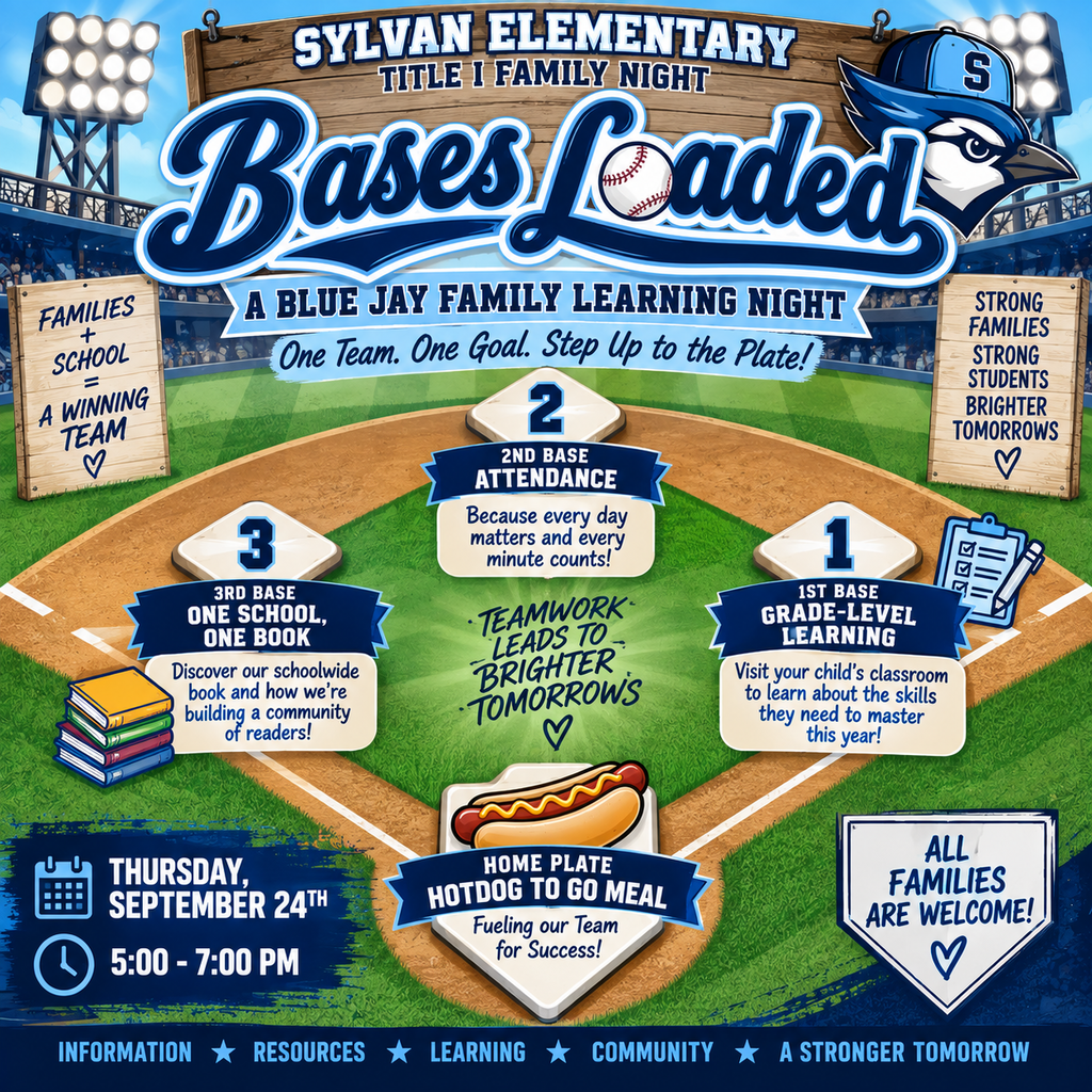 ⚾💙 TONIGHT’S THE NIGHT, BLUE JAY FAMILIES! 💙⚾  The bases are loaded, and we’re ready for YOU! Join us tonight from 5:00–7:00 PM for our Bases Loaded: A Blue Jay Family Learning Night!  Make your way around the bases as you: ⚾ 1st Base: Visit your child’s classroom and learn the skills they need to master this year ⚾ 2nd Base: Learn why attendance and every instructional minute matter ⚾ 3rd Base: Discover our One School, One Book initiative 🌭 Home Plate: Grab a Hotdog To-Go Meal for your family!  Come learn, connect, ask questions, and find out how we can work together to help every Blue Jay grow. Strong schools are built by strong partnerships with families—and you are an important part of our team!  📅 TONIGHT — Thursday, September 24  ⏰ 5:00–7:00 PM  💙 One Team. One Goal. Step Up to the Plate! ⚾  We’ll see you at the ballpark!