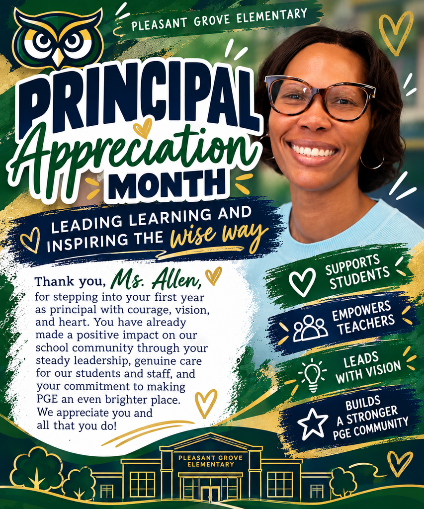 An image with a picture of Principal Allen and a short message highlighting her great leadership.