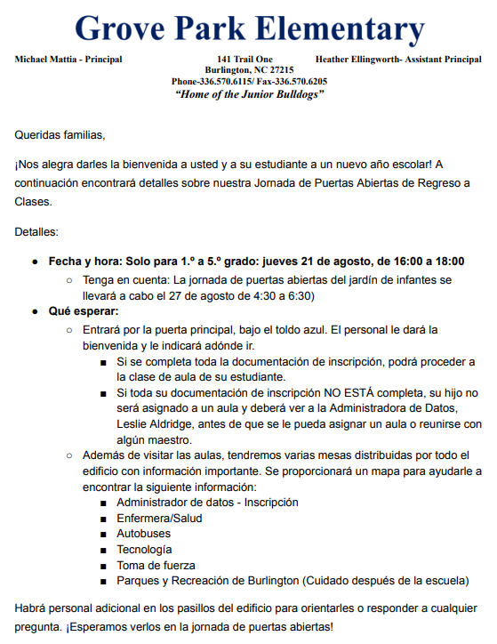 Open House Details Spanish