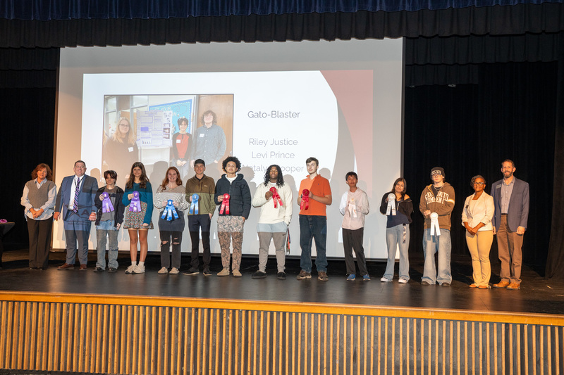 Secondary division winners on stage