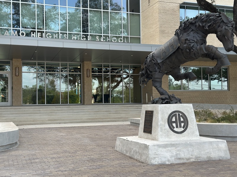 AHHS entrance and Mule statue