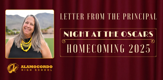 Homecoming letter from the principal graphic - Night at the Oscars theme