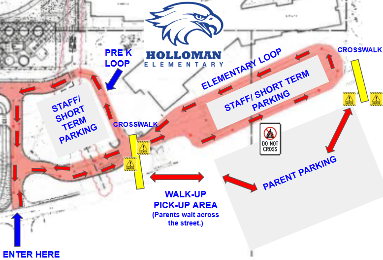 Holloman Elementary drop off and pick up map.