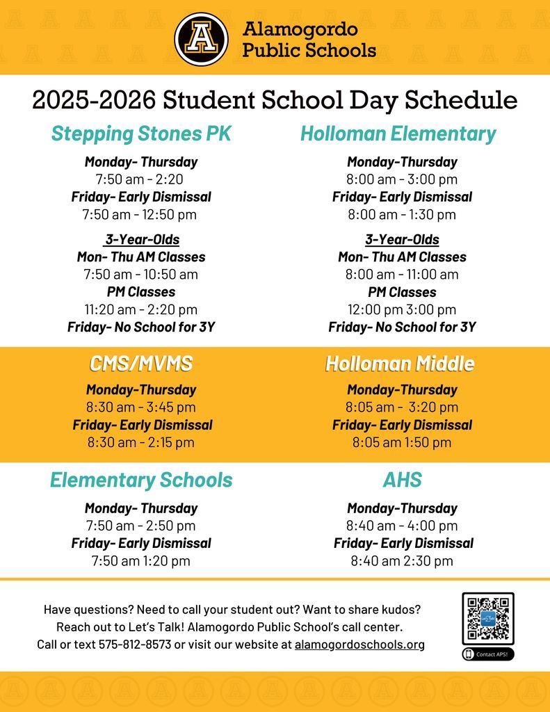 2025-26 student school day schedule  