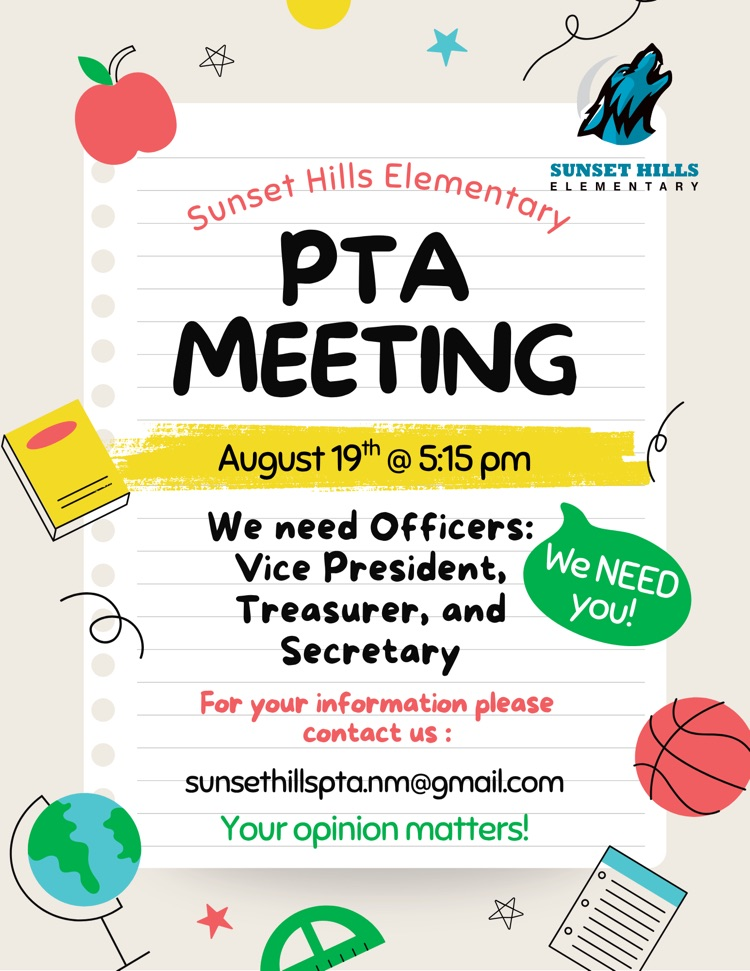 pta meeting at sunset hills 8/19