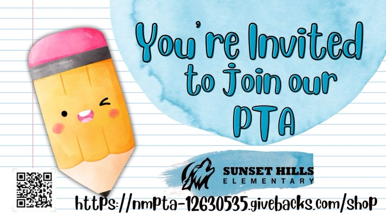 smiling pencil- invite to join PTA with link and QR code