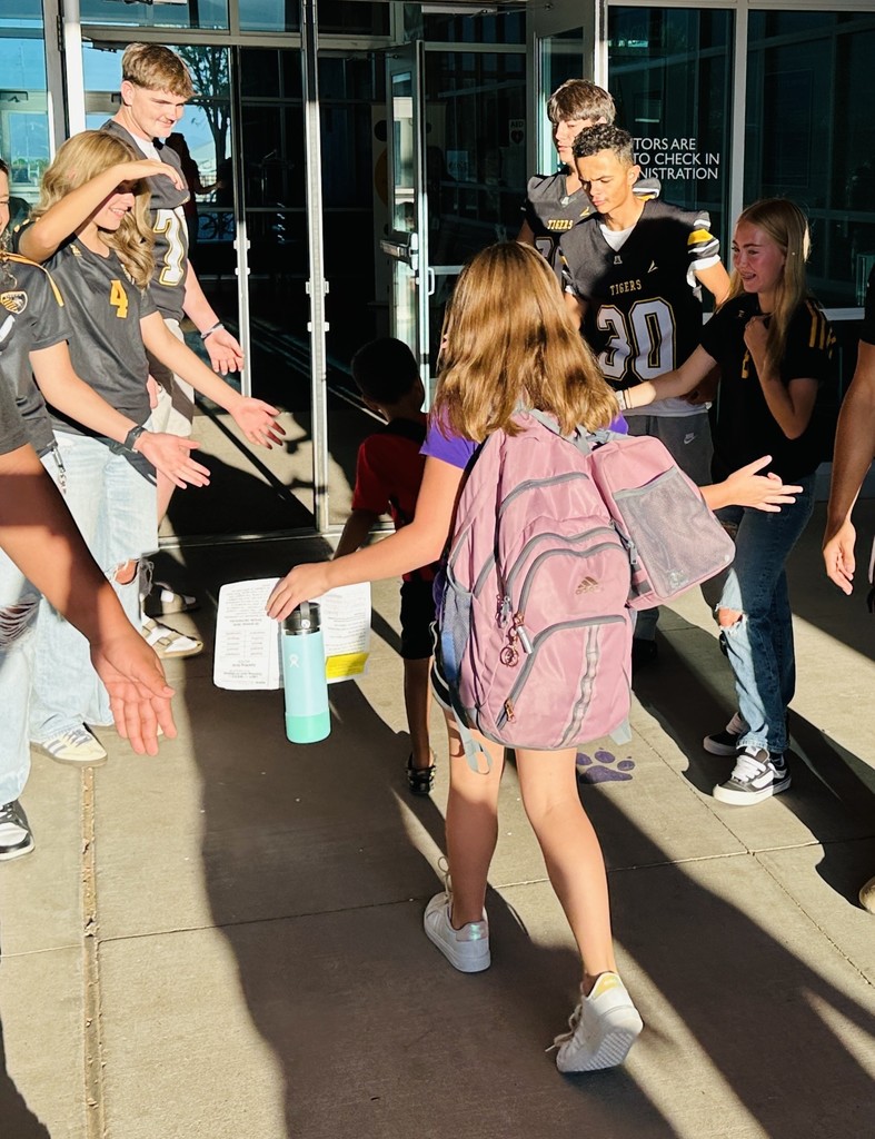 AHS Tigers Football team high-fiving Desert Star Elementary Students