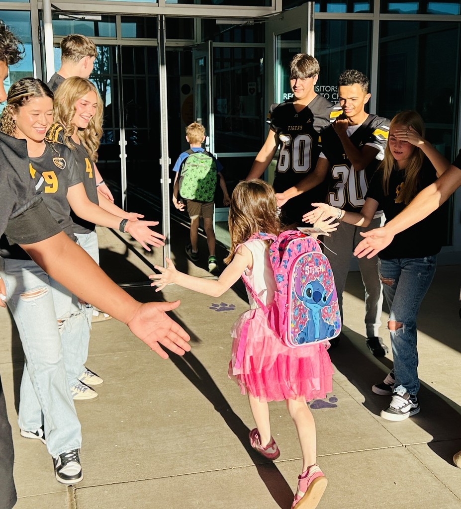 AHS Tigers Football team high-fiving Desert Star Elementary Students