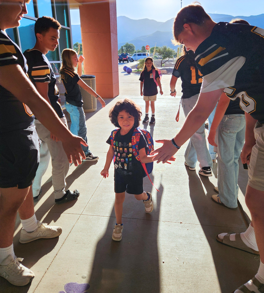 AHS Tigers Football team high-fiving Desert Star Elementary Students