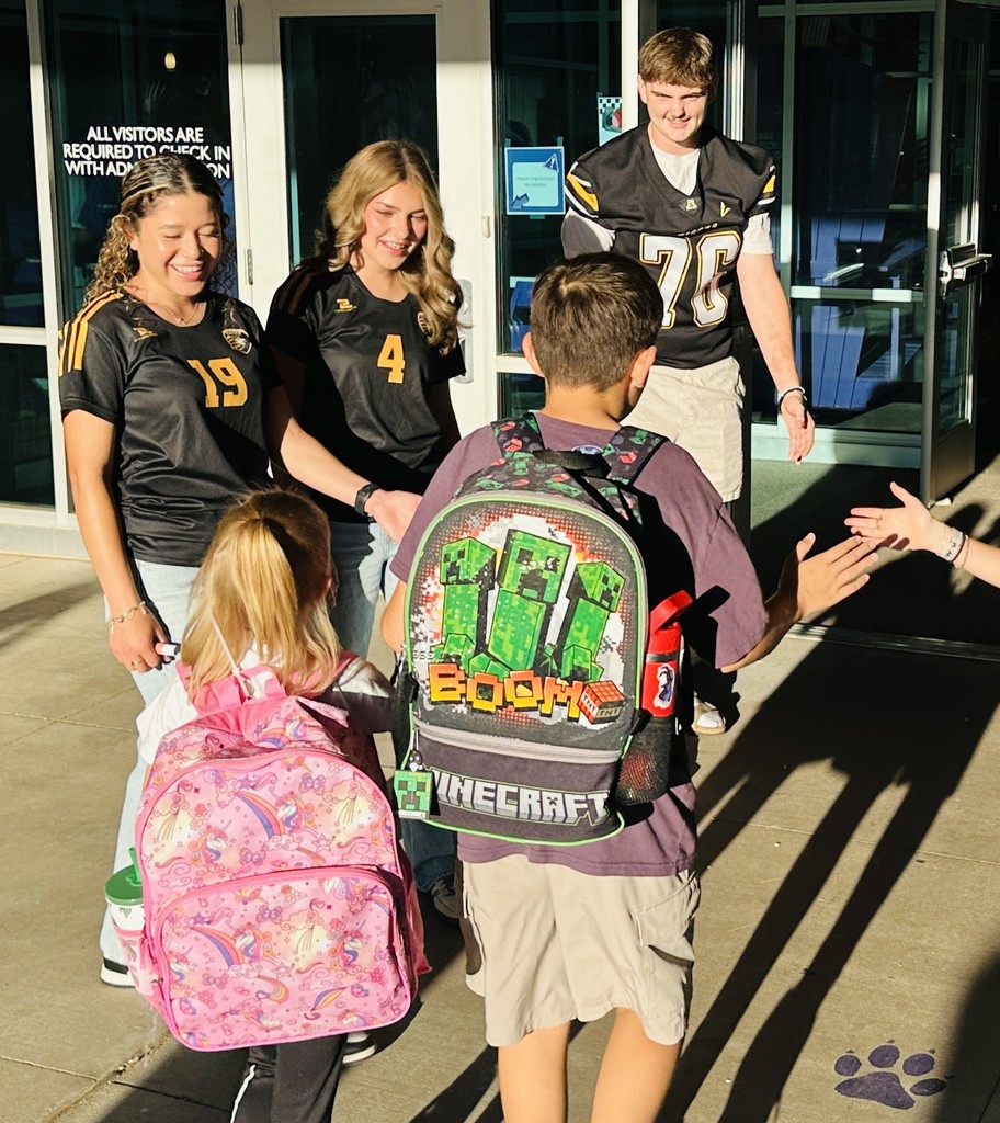 AHS Tigers Football team high-fiving Desert Star Elementary Students