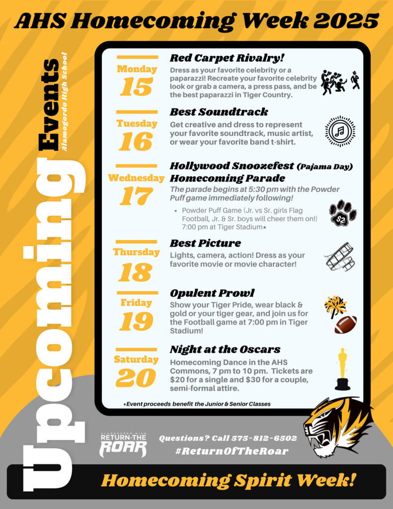 AHS homecoming flyer, spirit week events and activities 