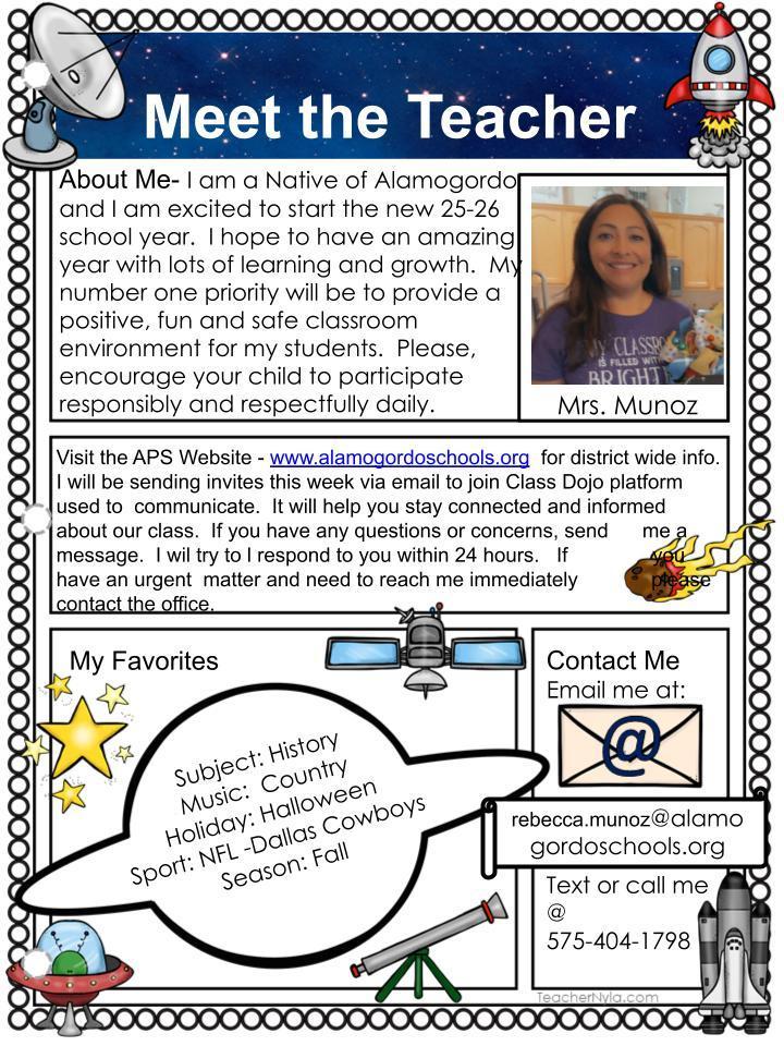 Meet one of our sweet 3rd grade teachers, Mrs. Munoz!
