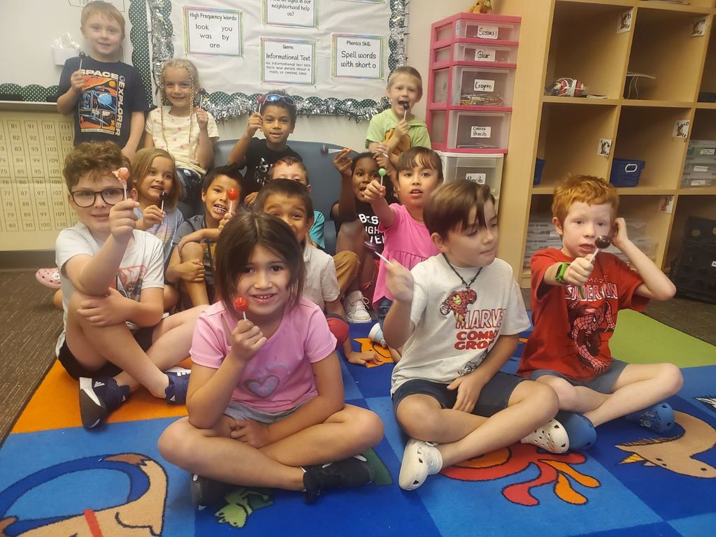 Mrs. C's class celebrating finishing testing today! They worked hard.