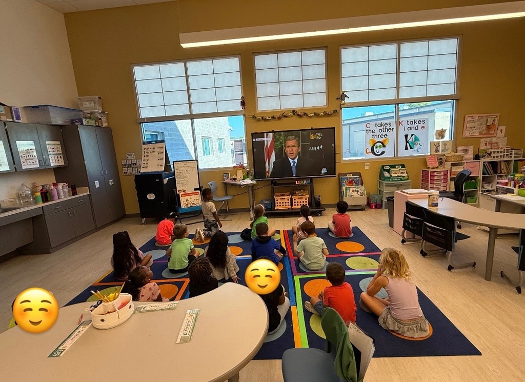 kindergartners observing Patriot Day