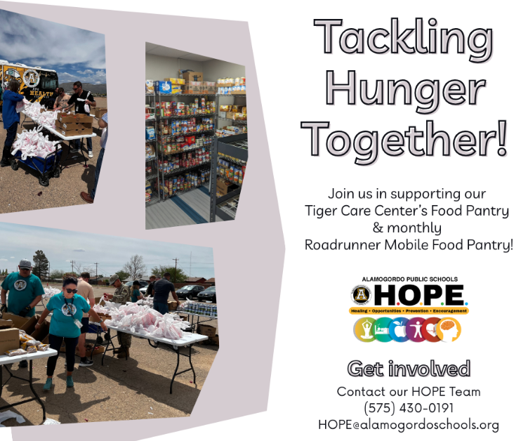 Tackling Hunger Together. Join us in supporting our Tiger Care Center's food pantry & monthly Roadrunner Mobile Food Pantry.