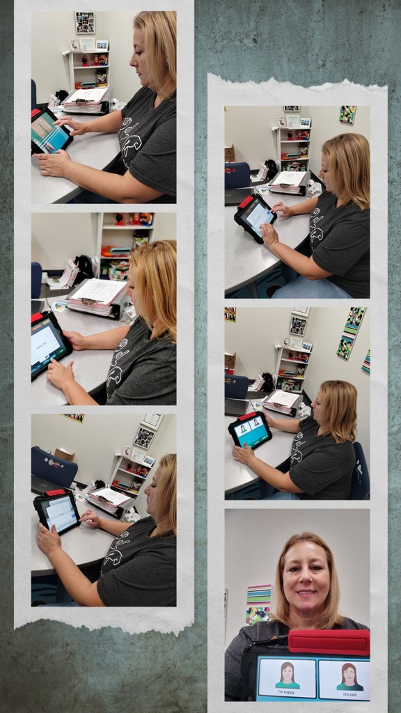 Ms. Sarah programs a speech generating device (SGD) for a student. SGD's help give a voice to people who cannot speak due to physical, cognitive or psychological impairments.