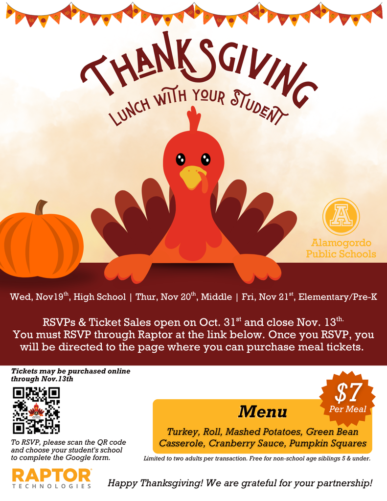 Thanksgiving with your student last day to RSVP and purchase your tickets is tomorrow Nov 13th 