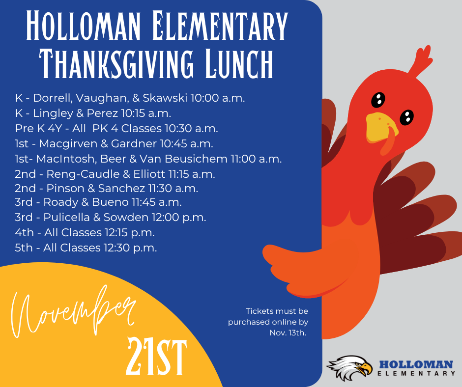 Thanksgiving lunch with your student. Today is the last day to RSVP and purchase your tickets