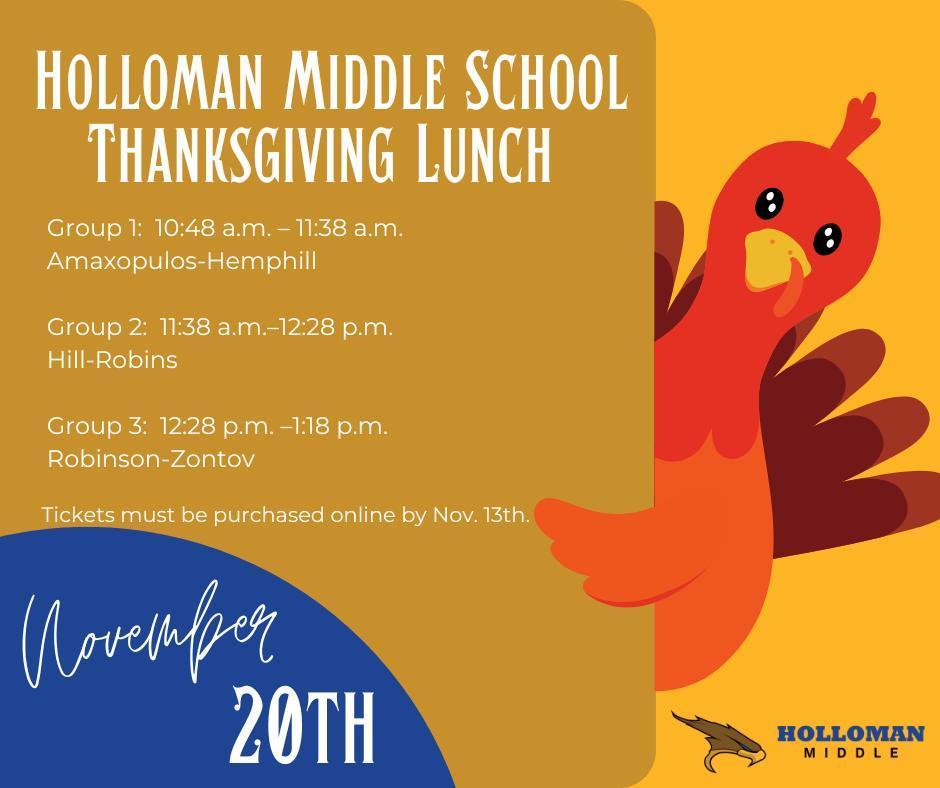 Thanksgiving lunch with your student. Today is the last day to RSVP and purchase your tickets