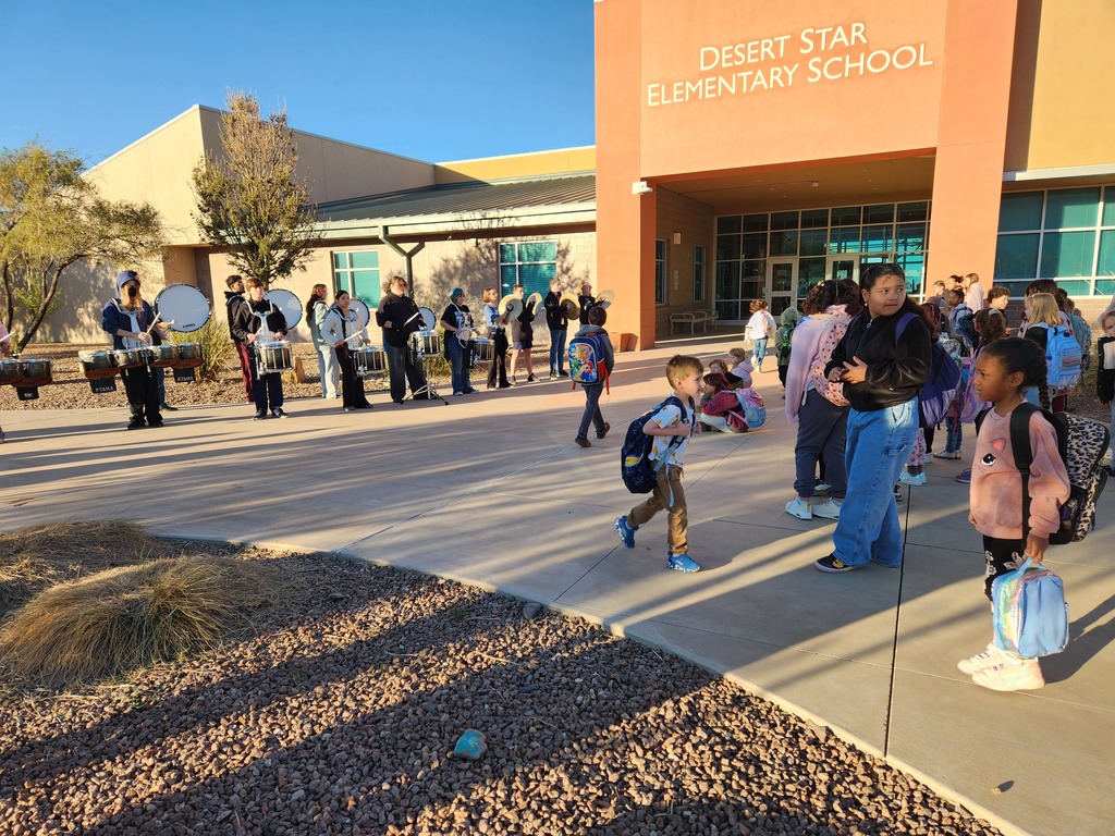 Alamogordo Tiger Band Drum Line in front of Desert Star Elementary School