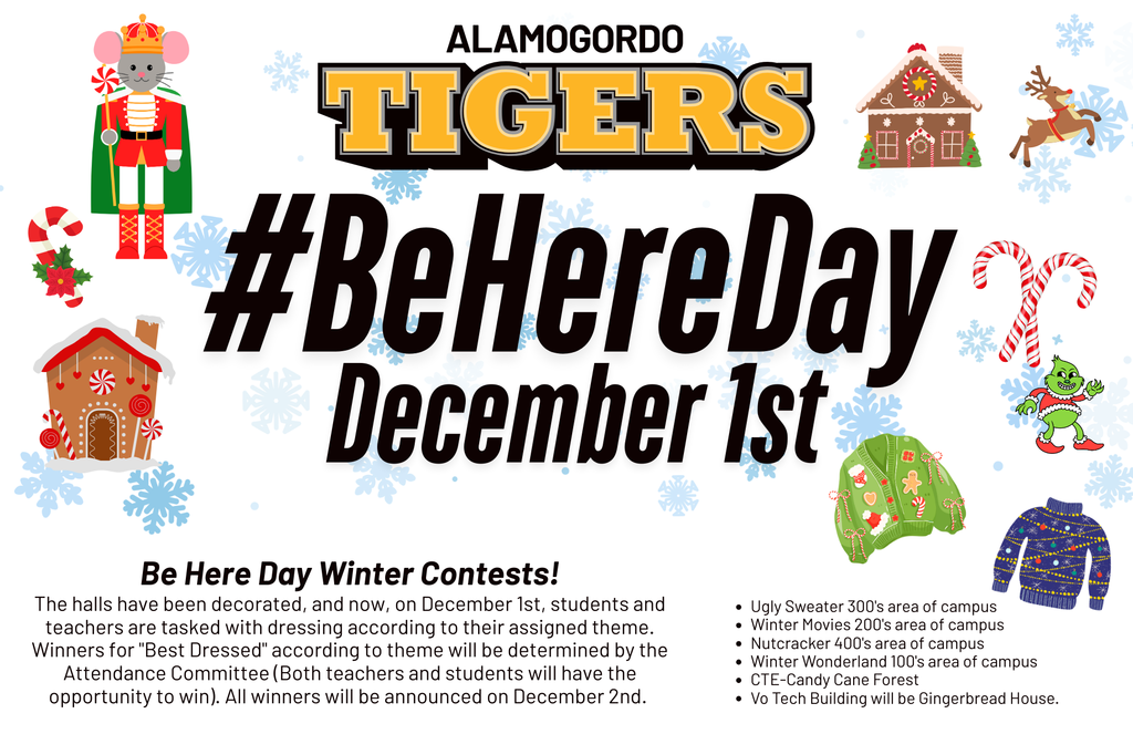 The halls have been decorated, and now, on December 1st, students and teachers are tasked with dressing according to their assigned theme. Winners for "Best Dressed" according to theme will be determined by the Attendance Committee (Both teachers and students will have the opportunity to win). All winners will be announced on December 2nd. 