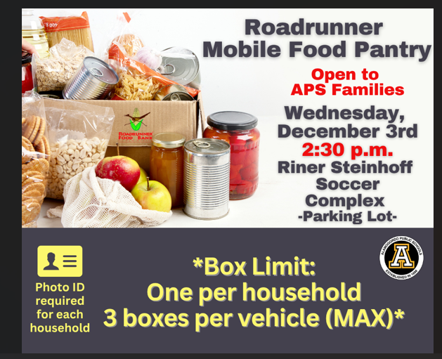 Food pantry Wednesday December 3rd at 2:30 p.m. 