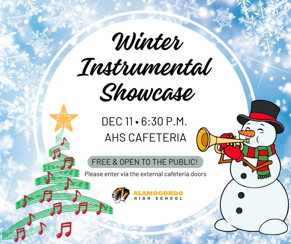 Winter Instrumental Showcase Dec 11 at 6:30 p.m. AHS Cafeteria