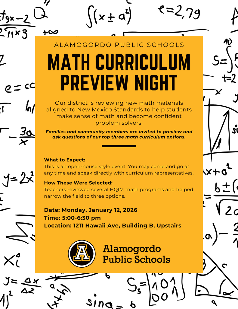 APS Math Curriculum Preview Night What to Expect: This is an open-house style event. You may come and go at any time and speak directly with curriculum representatives. How These Were Selected: Teachers reviewed several HQIM math programs and helped narrow the field to three options. Date: Monday, January 12, 2026 Time: 5:00-6:30 pm Location: 1211 Hawaii Ave, Building B, Upstairs