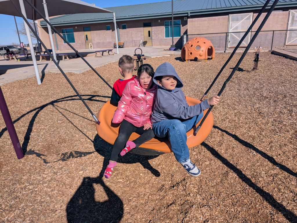 Three of Mrs. V's kids are enjoying a few rays of sunshine on the swing! 