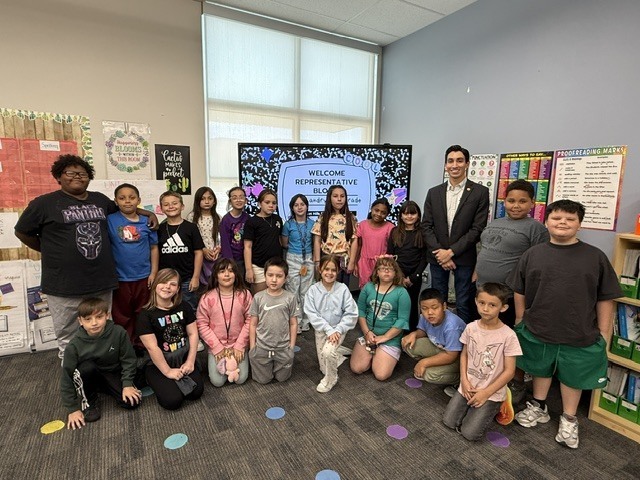 J. Block visiting 3rd grade classroom