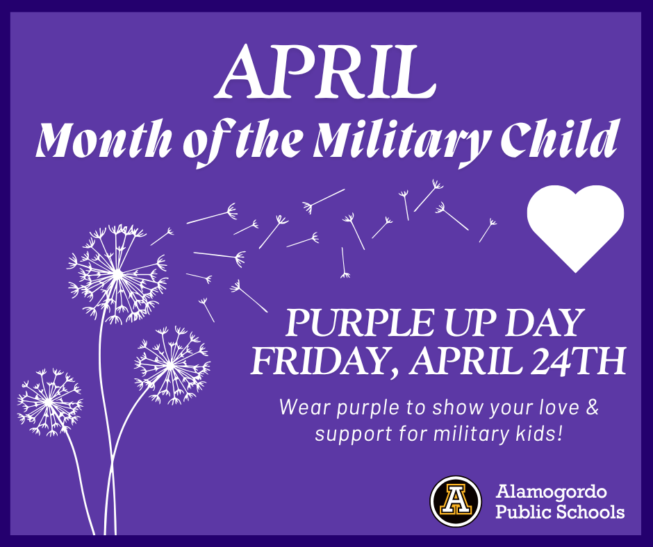 April Month of the Military Child Purple Up Day will be on Friday, April 24th. Wear purple to show your love & support for military kids. Graphic 