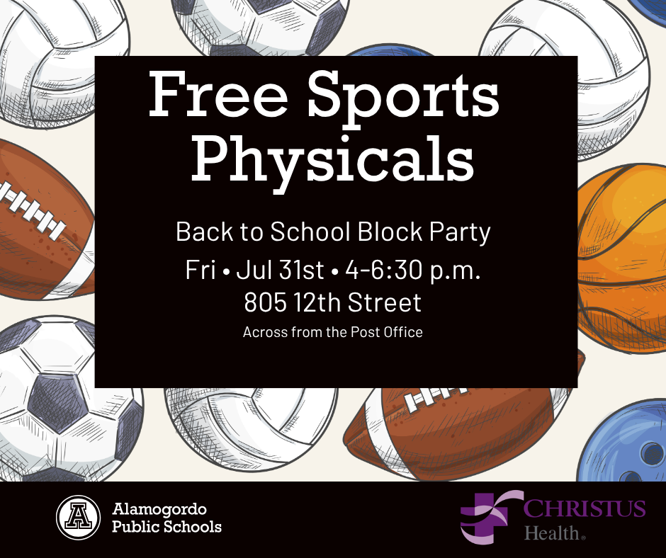Free sports physicals at the Back to School Block Party on Friday July 31st from 4-6:30 p.m. - graphic 
