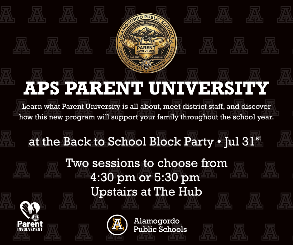 APS Parent University Back to School Block Party July 31st, learn what Parent University is all about, meet district staff and discover how this new program will support your family throughout the school year