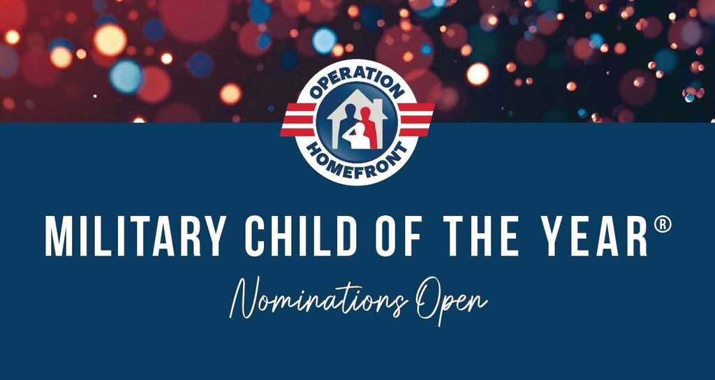 Military Child of the Year nominations Open – Graphic with sparkles and the Operation Homefront log on top.