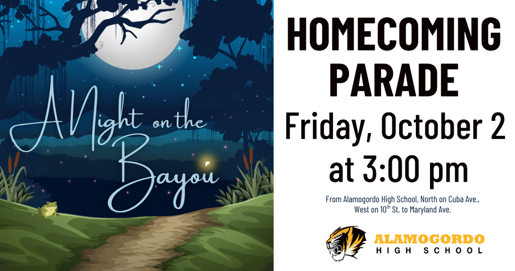 Homecoming parade graphic, A night on the Bayou - Parade on Friday, October 2nd at 3 p.m.