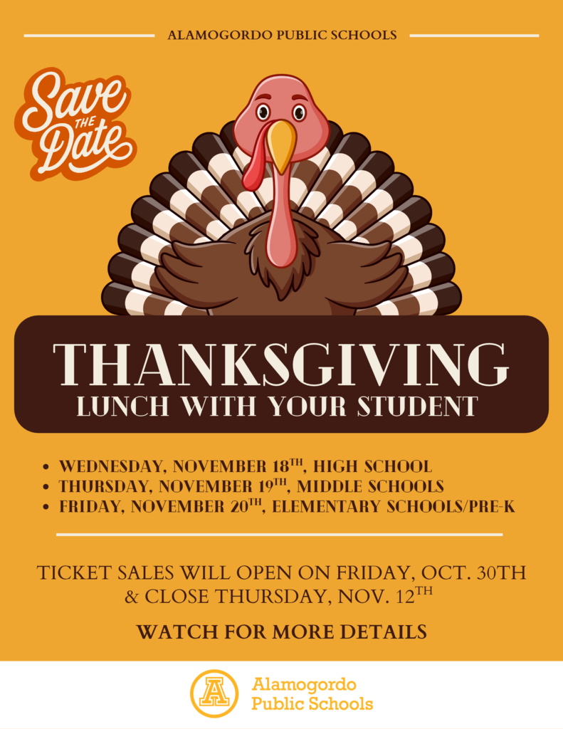 Save the date for Thanksgiving Lunches that will be held on Nov 18th, 19th and 20th.