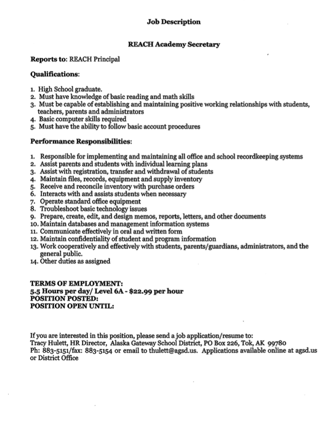 Job Vacancy - REACH Academy Secretary