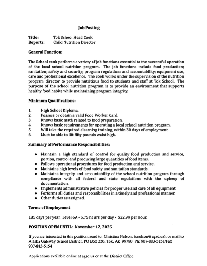 Tok School Head cook