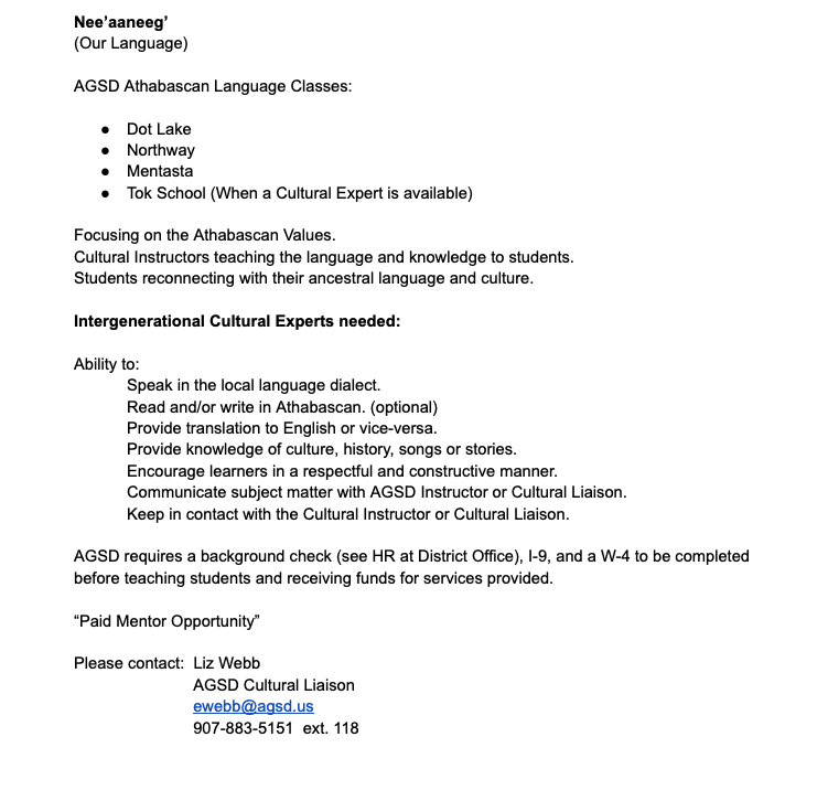 AGSD Athabascan Language Classes 