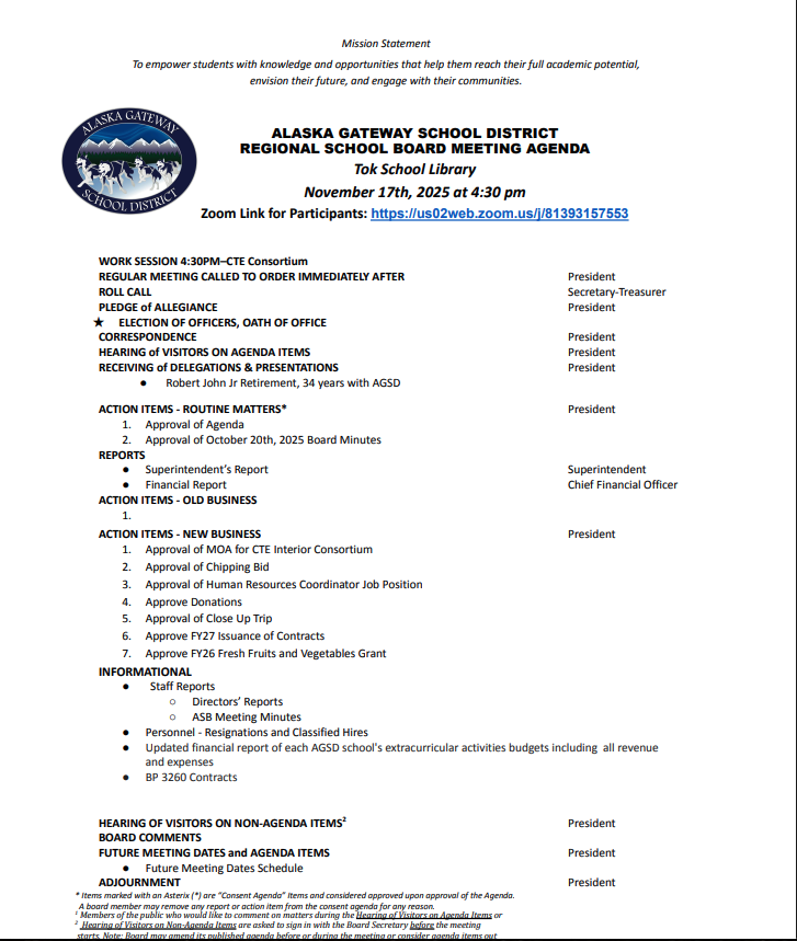 Regional School Board Agenda Nov 17th, 2025