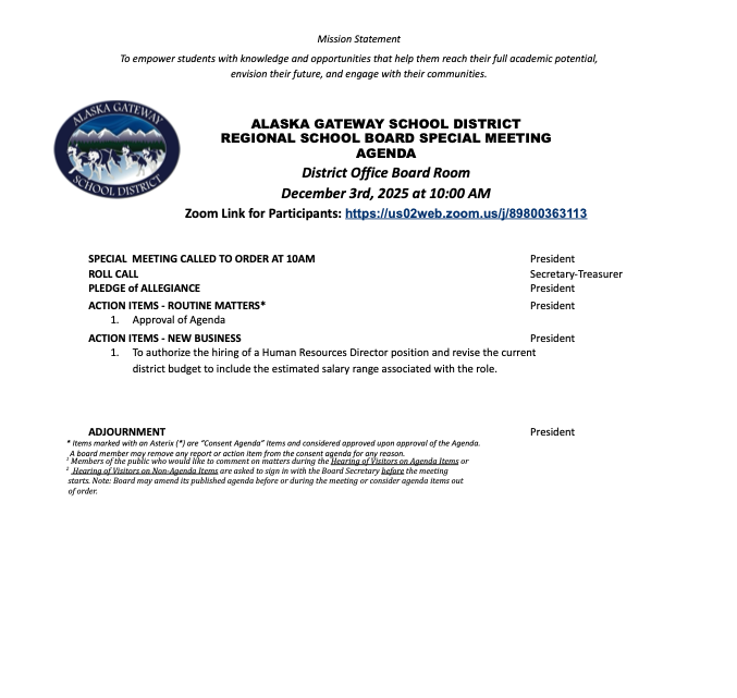 Special Meeting 12/3/25 