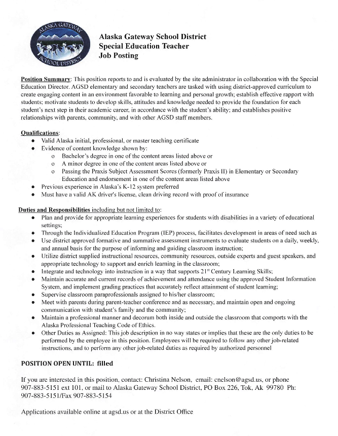 Job Vacancy - Special Education Teacher 